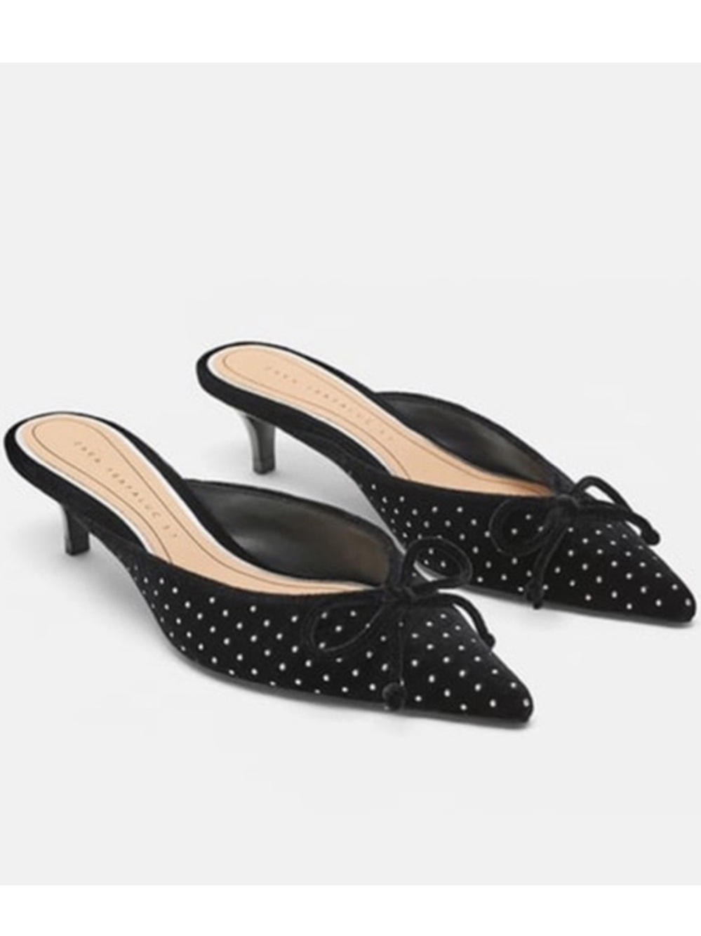Zara Black Pointed-Toe Studded Mule Heels with Bows Women's Size 9